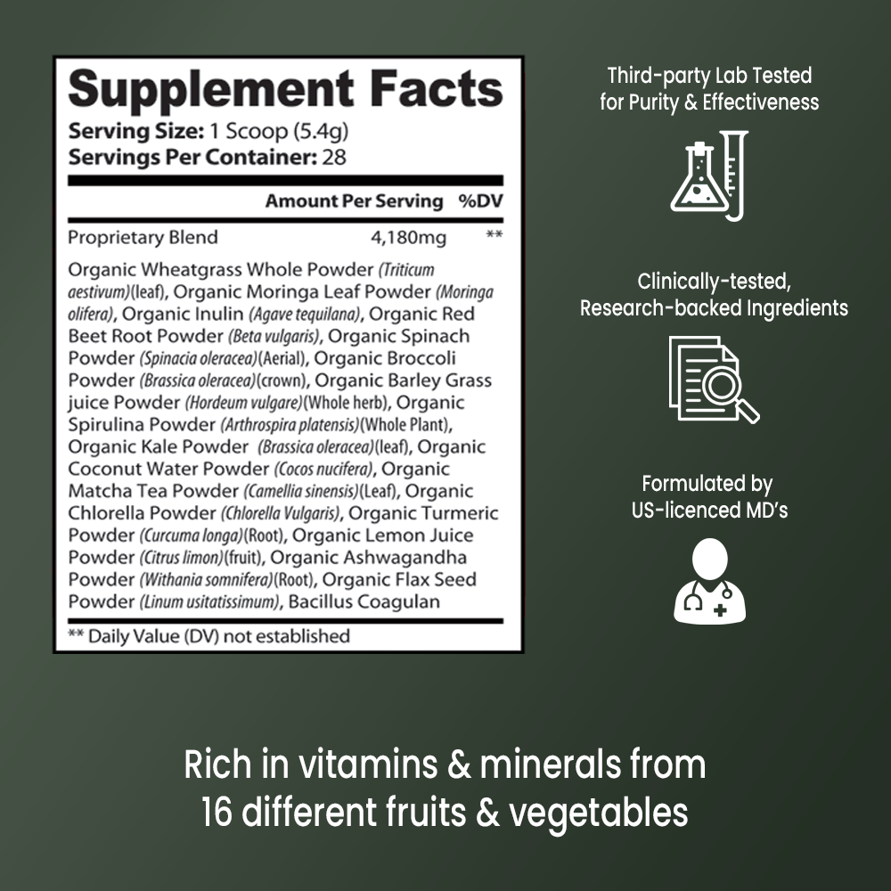 VB Health Green Boost Superfood Powder supplements lists