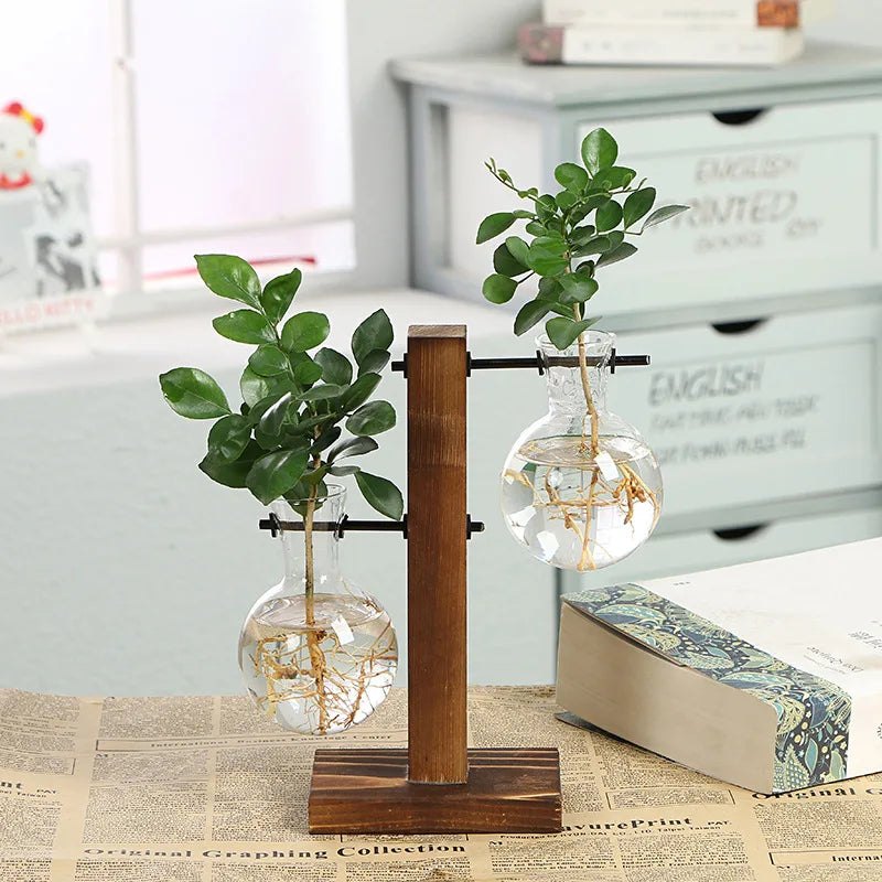 Modern Home Wooden Frame Hydroponic Vase