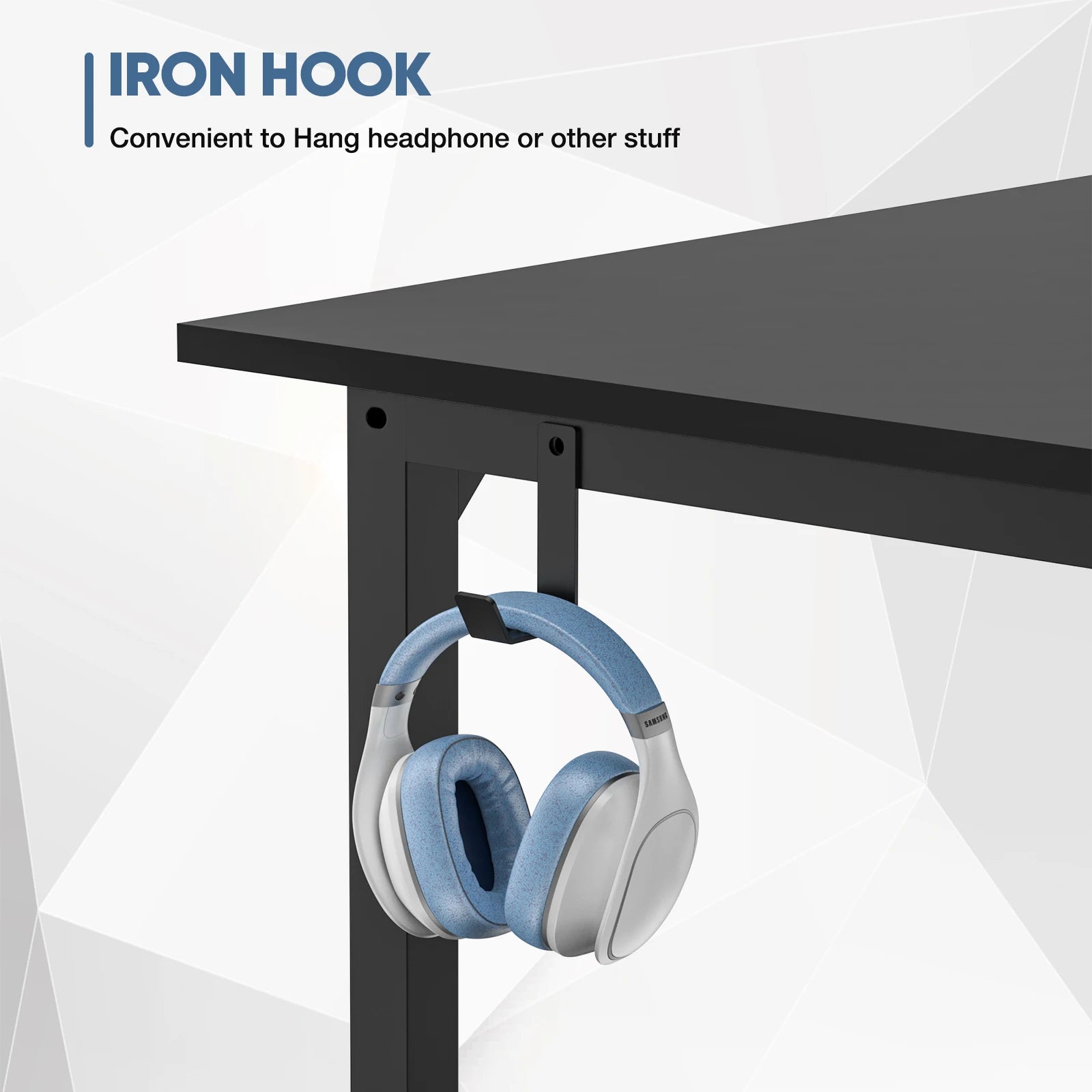 Modern Minimalist Gaming Desk with Side Bag & Headphone Hook