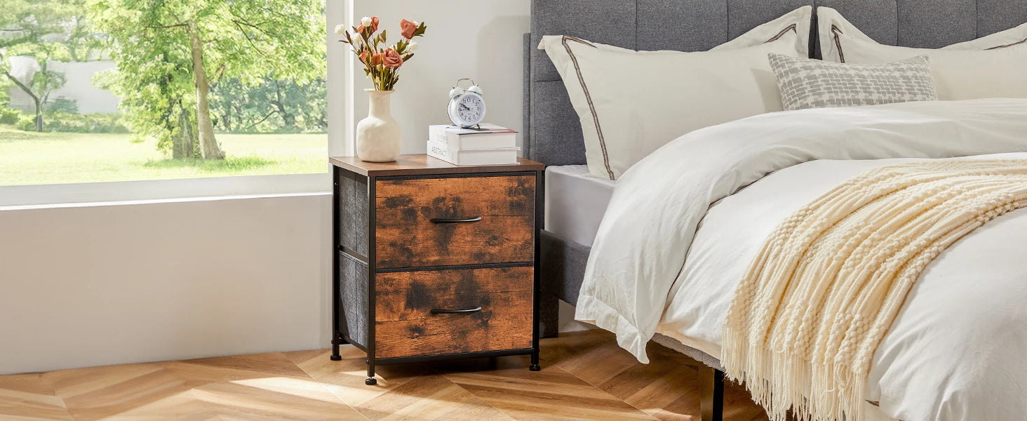 Modern Nightstand with 2 Fabric Drawers