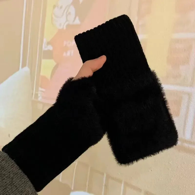 New Mink Fleece Half Finger Gloves for Women