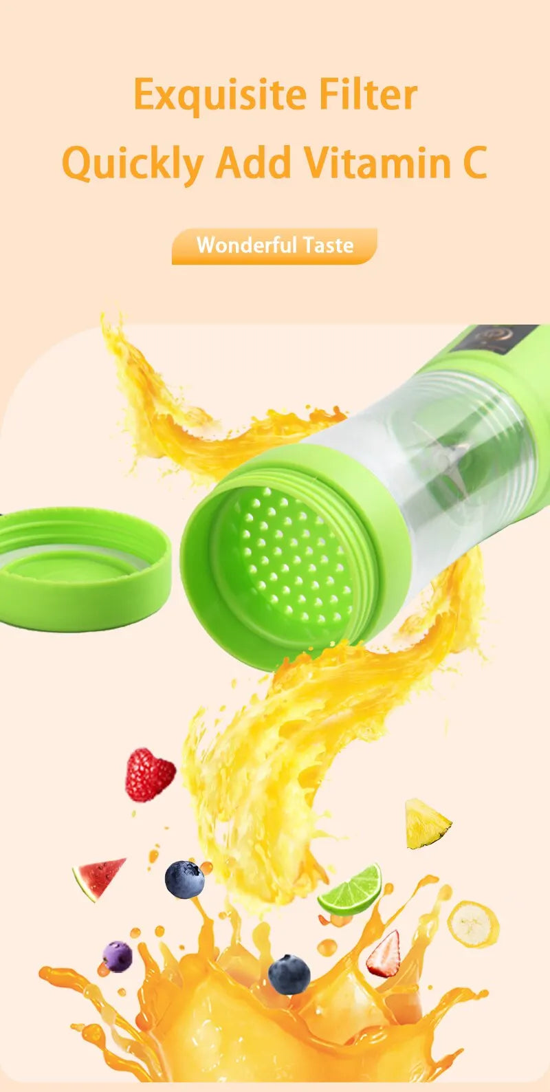 Portable Mini Juice Blender 🥤 Rechargeable 6-Blade Whirlwind Blender