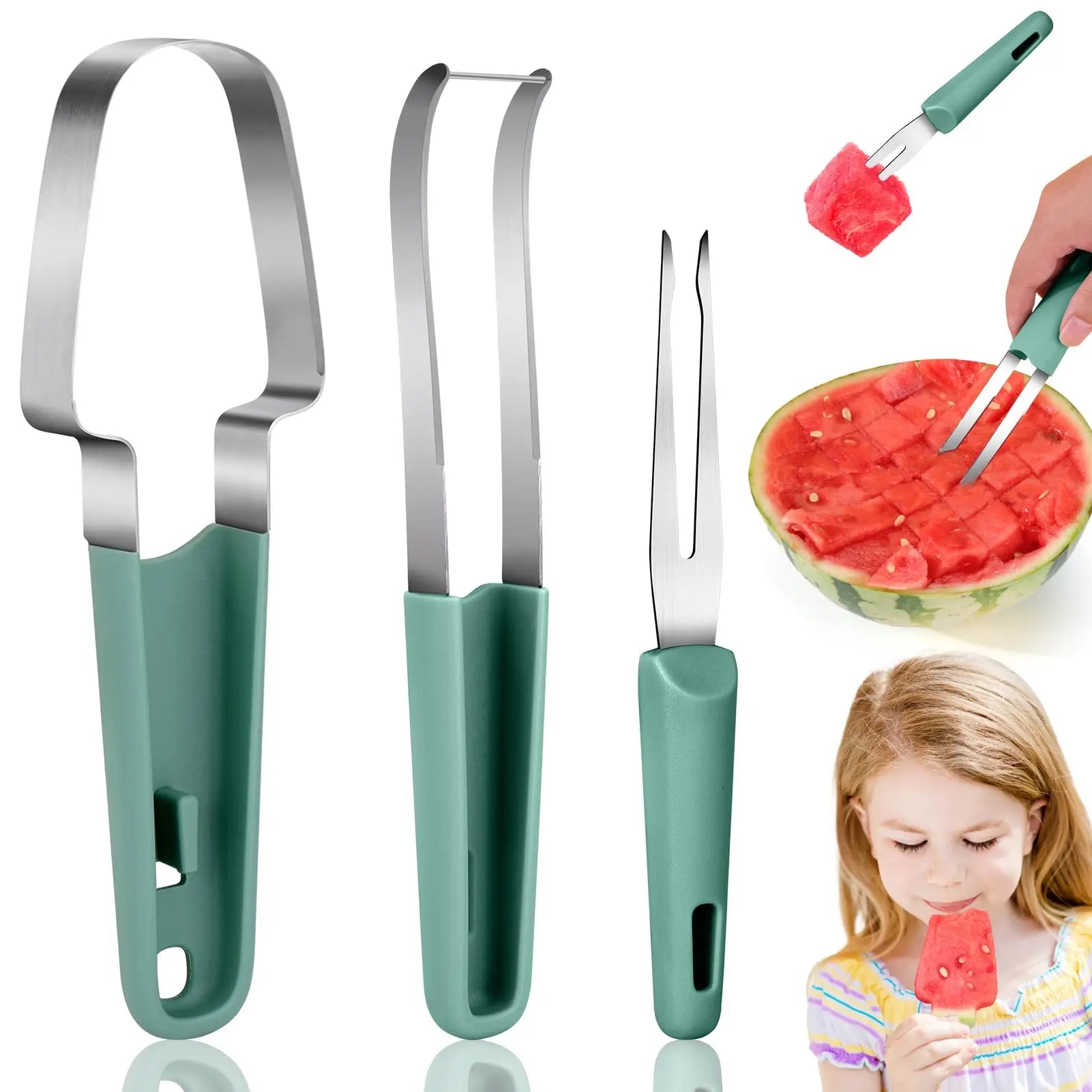 3-in-1 Watermelon Slicer & Fork 🍉✨ Stainless Steel Cutter