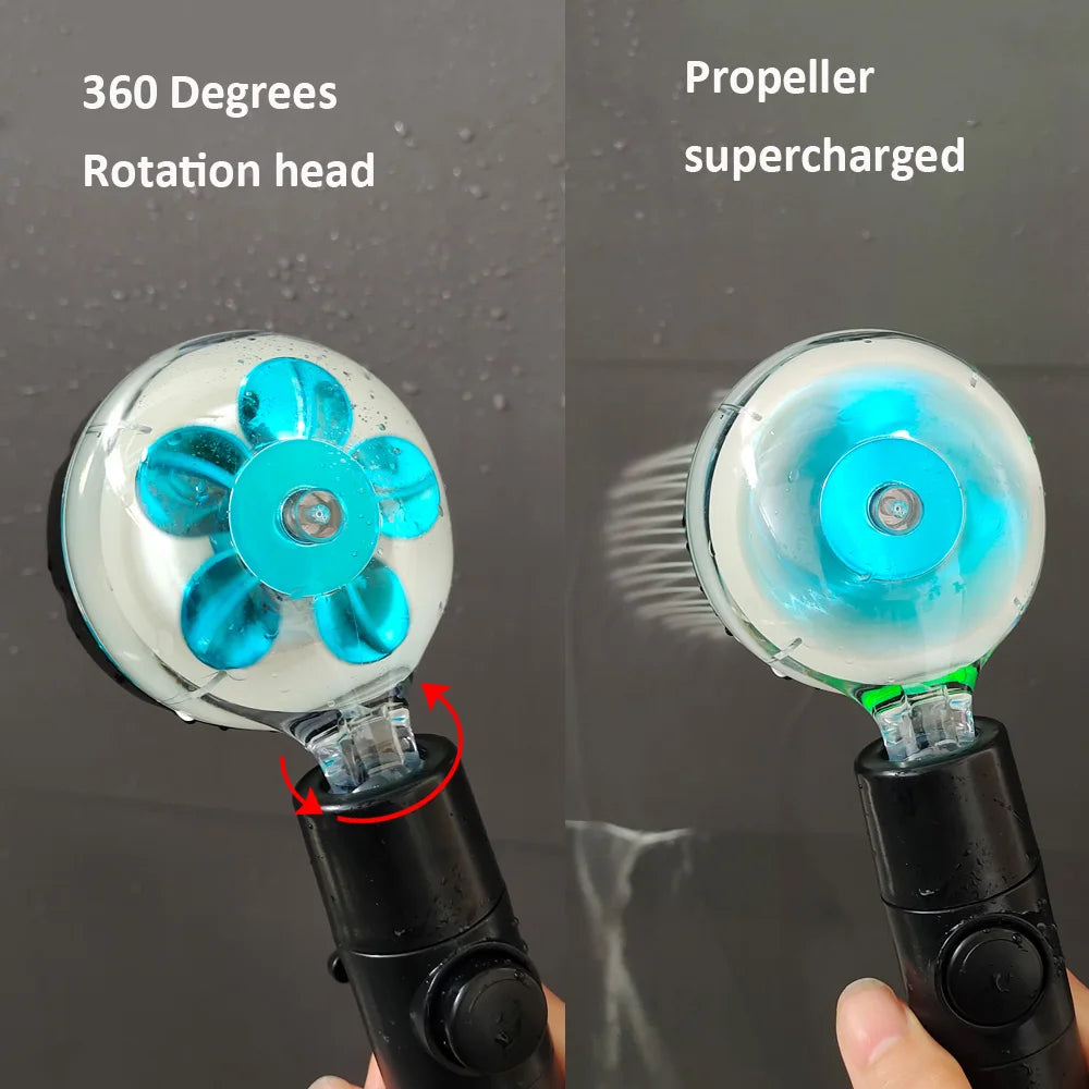 High-Pressure Temperature LED Propeller Shower Head 🌈 Color-Changing with Adjustable Stop Button