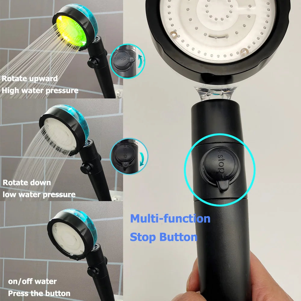 High-Pressure Temperature LED Propeller Shower Head 🌈 Color-Changing with Adjustable Stop Button