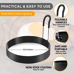 Pro Stainless Steel Egg & Pancake Ring 🍳 Nonstick Mold for Perfect Rounds Every Time