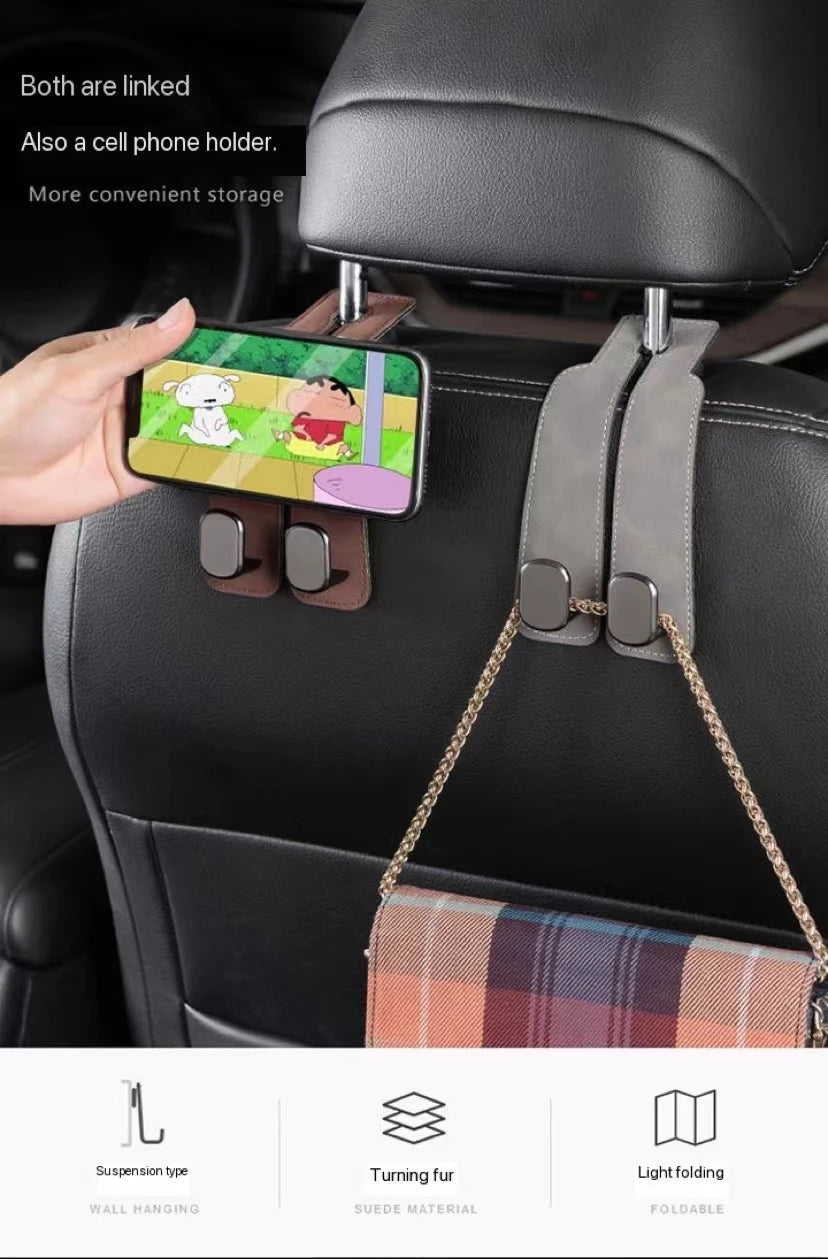 Premium Car Headrest Hooks 🚗✨ Double Hook with Suede Grip – Holds Up to 44 lbs! Upgrade Your Ride’s Organization