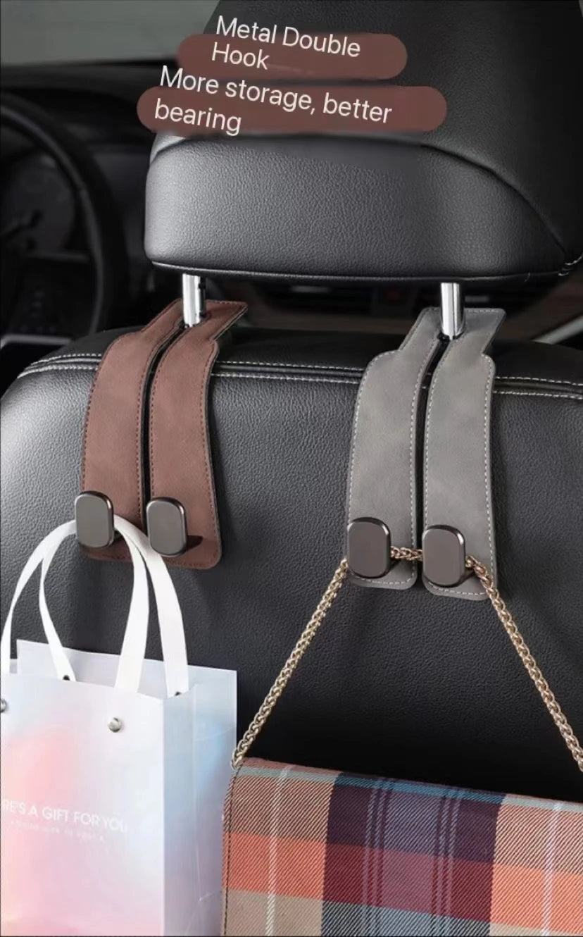 Premium Car Headrest Hooks 🚗✨ Double Hook with Suede Grip – Holds Up to 44 lbs! Upgrade Your Ride’s Organization