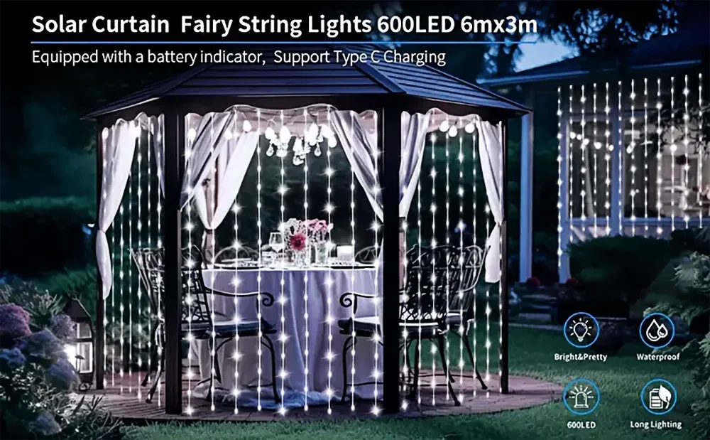 Solar Curtain String Lights