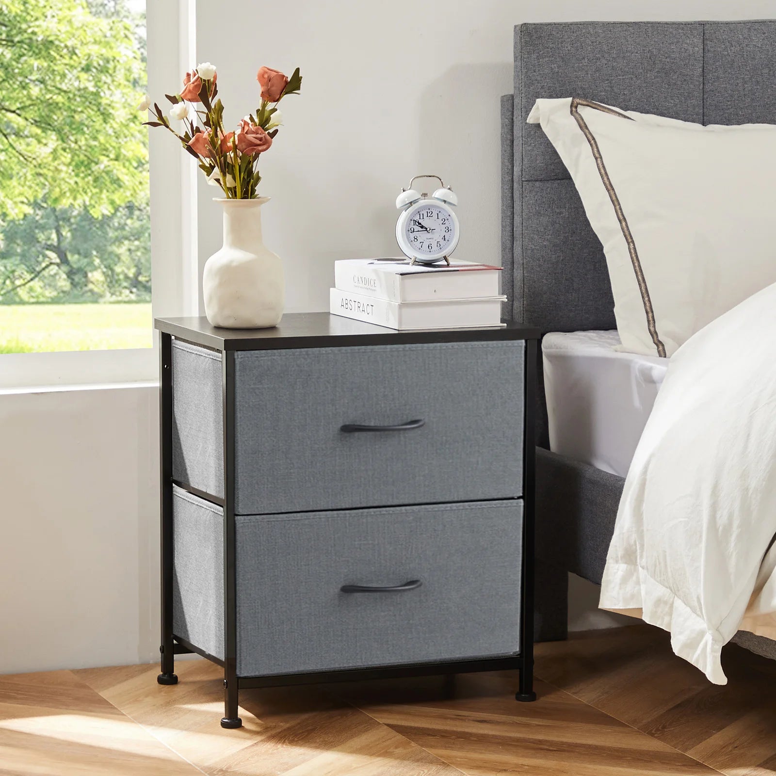 Modern Nightstand with 2 Fabric Drawers