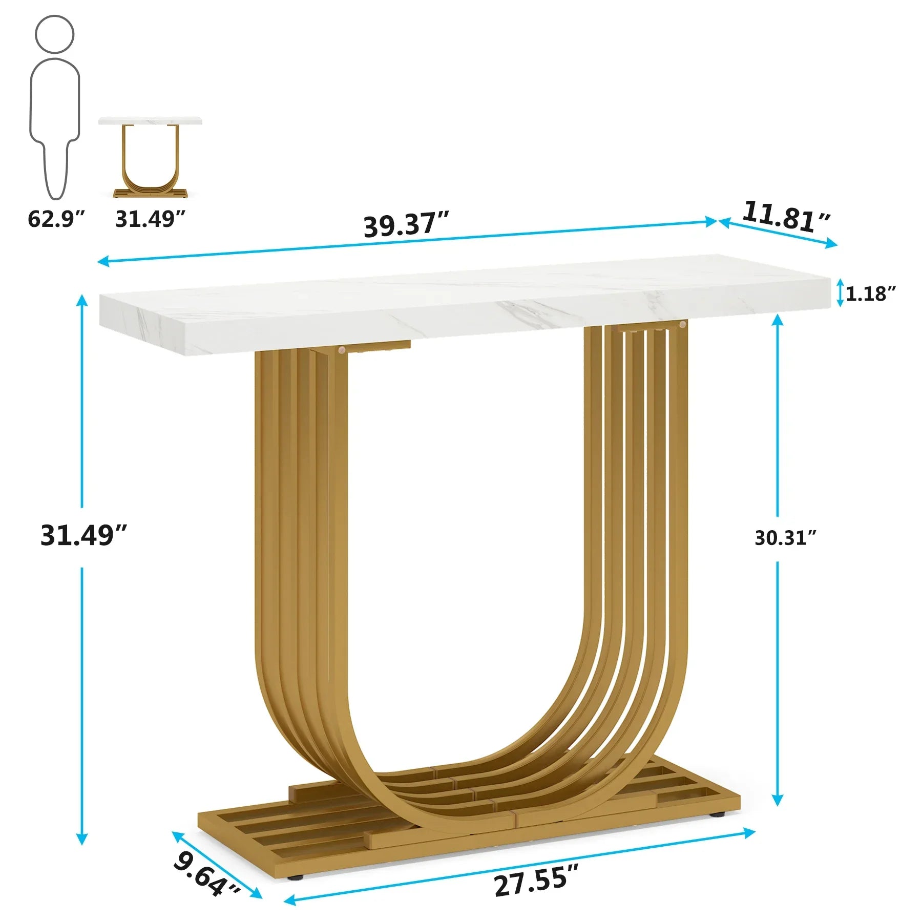 39" Faux Marble Console Table with U-Shaped Base