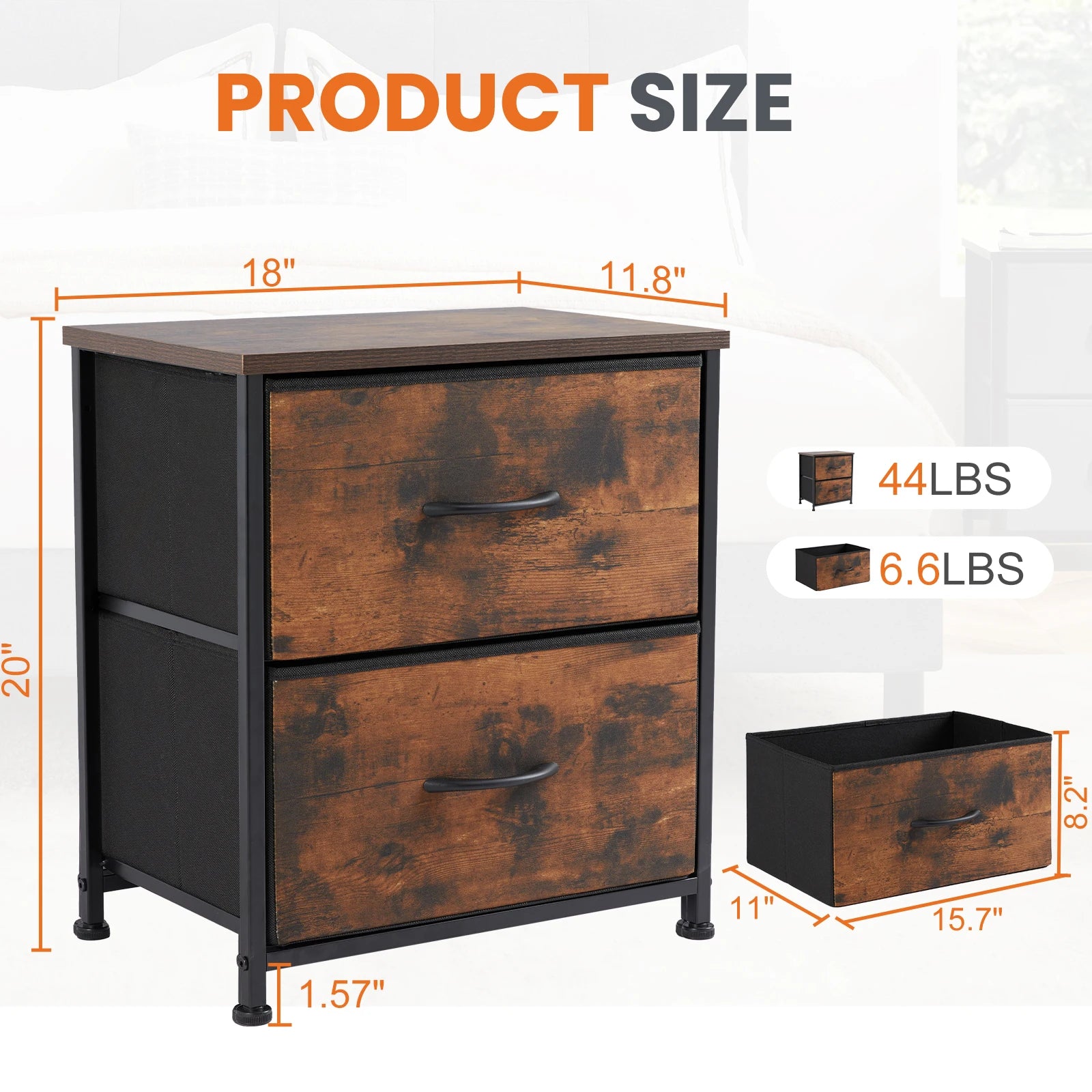 Modern Nightstand with 2 Fabric Drawers