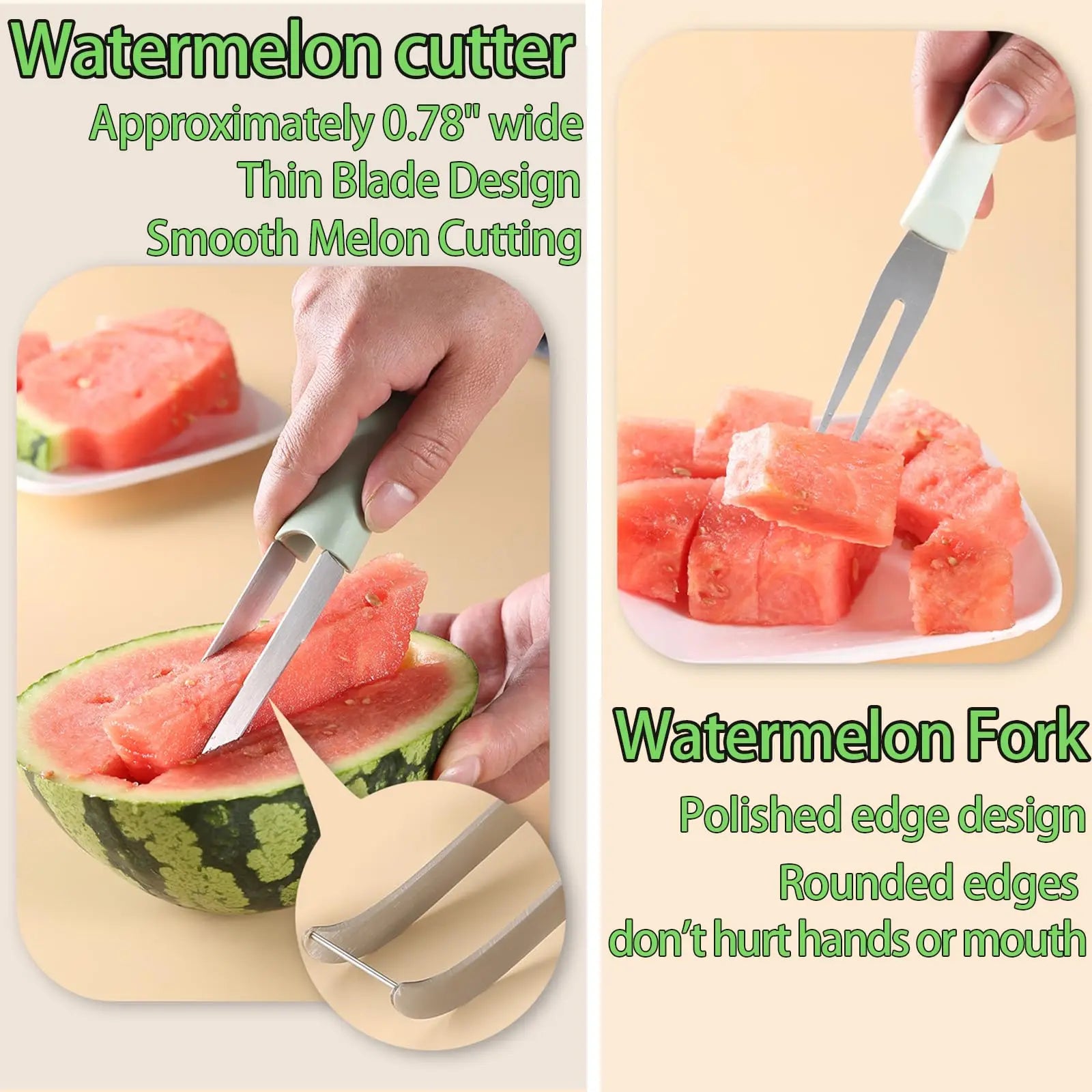 3-in-1 Watermelon Slicer & Fork 🍉✨ Stainless Steel Cutter