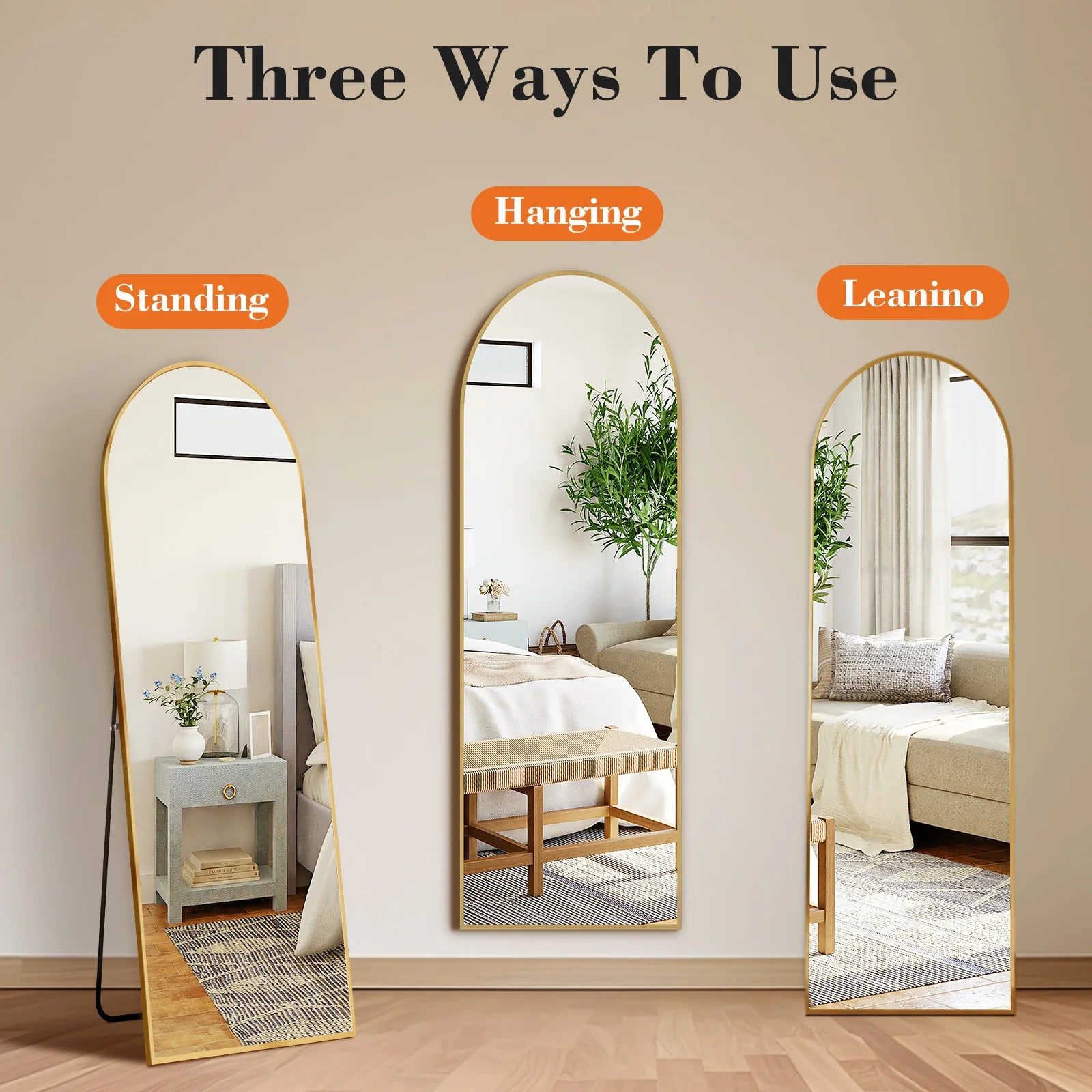 Sleek 59"x16" Full Body Floor Mirror – Standing or Wall-Mounted