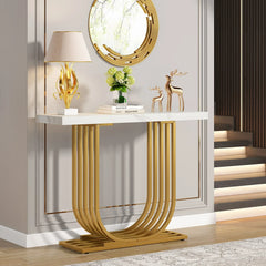 39" Faux Marble Console Table with U-Shaped Base