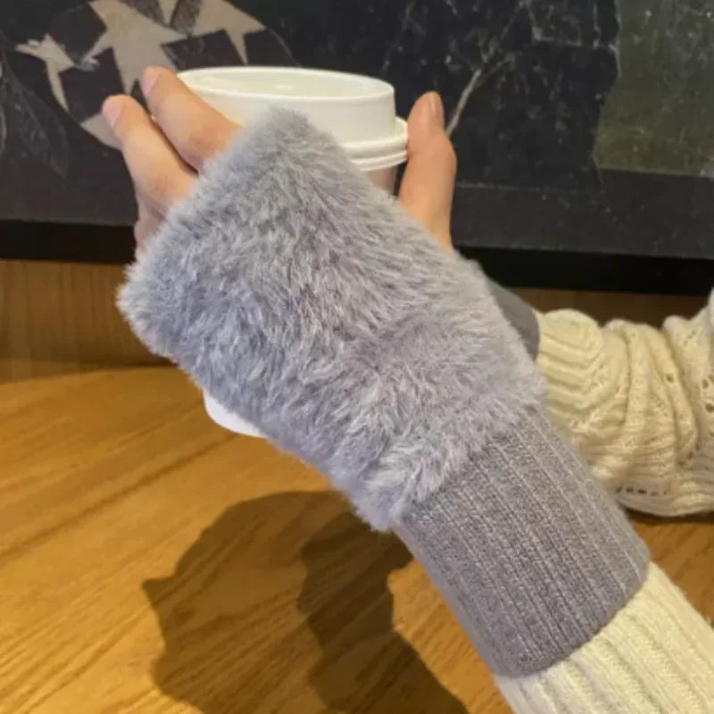 New Mink Fleece Half Finger Gloves for Women