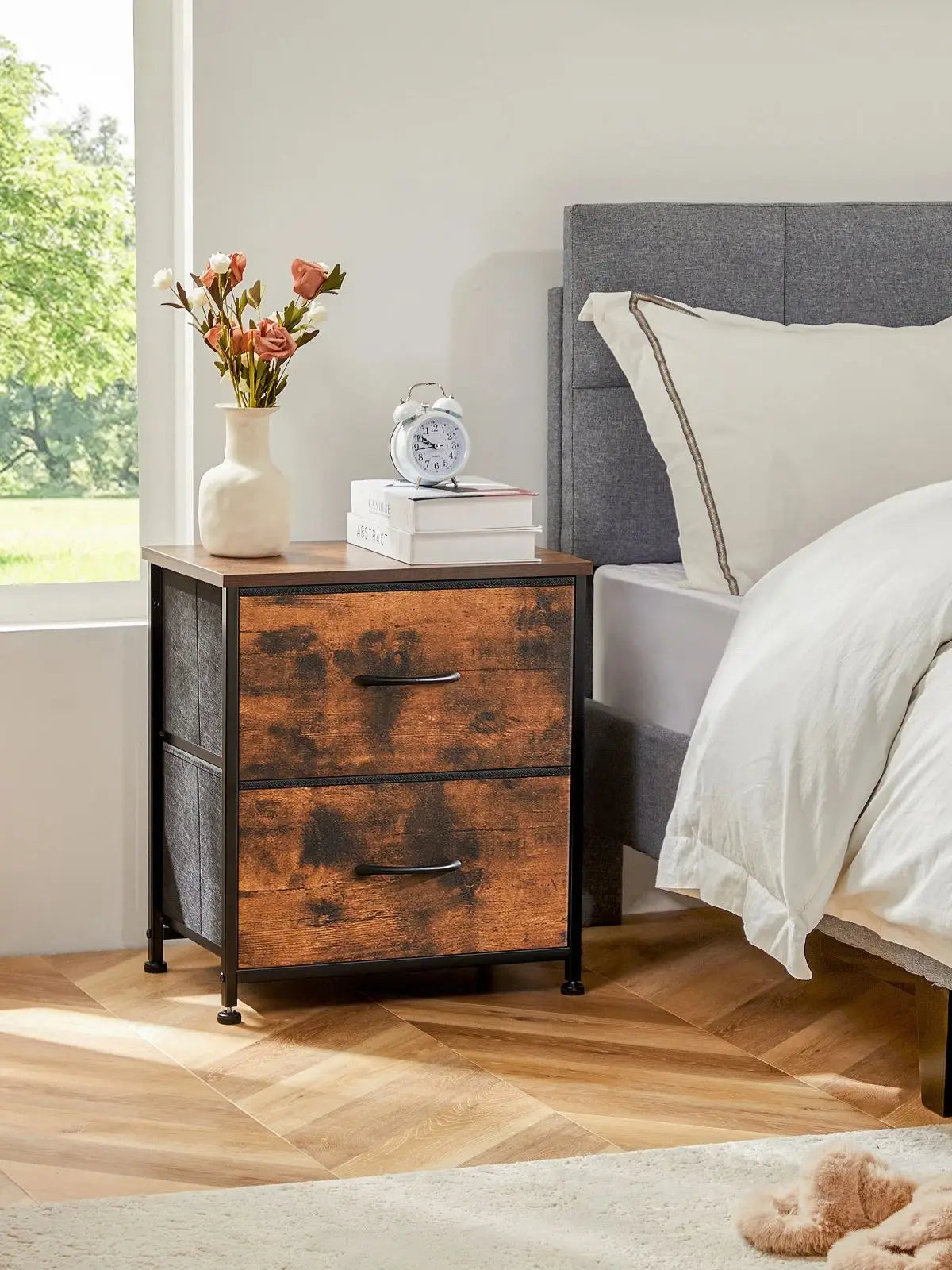 Modern Nightstand with 2 Fabric Drawers