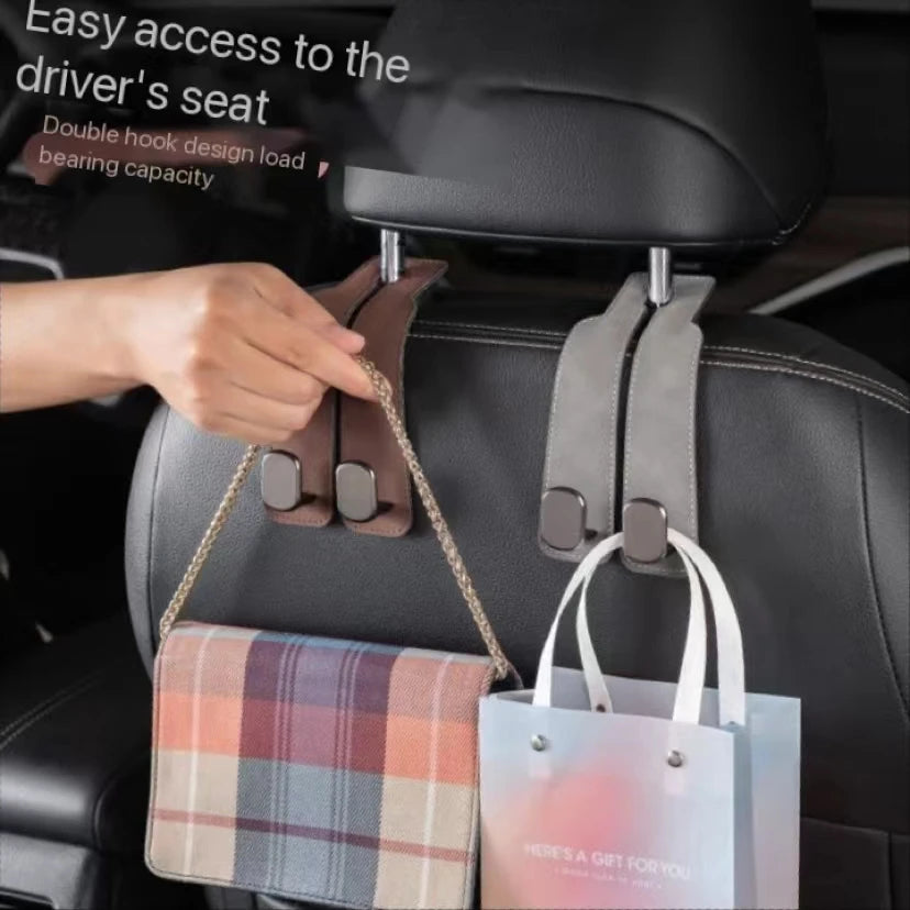 Premium Car Headrest Hooks 🚗✨ Double Hook with Suede Grip – Holds Up to 44 lbs! Upgrade Your Ride’s Organization