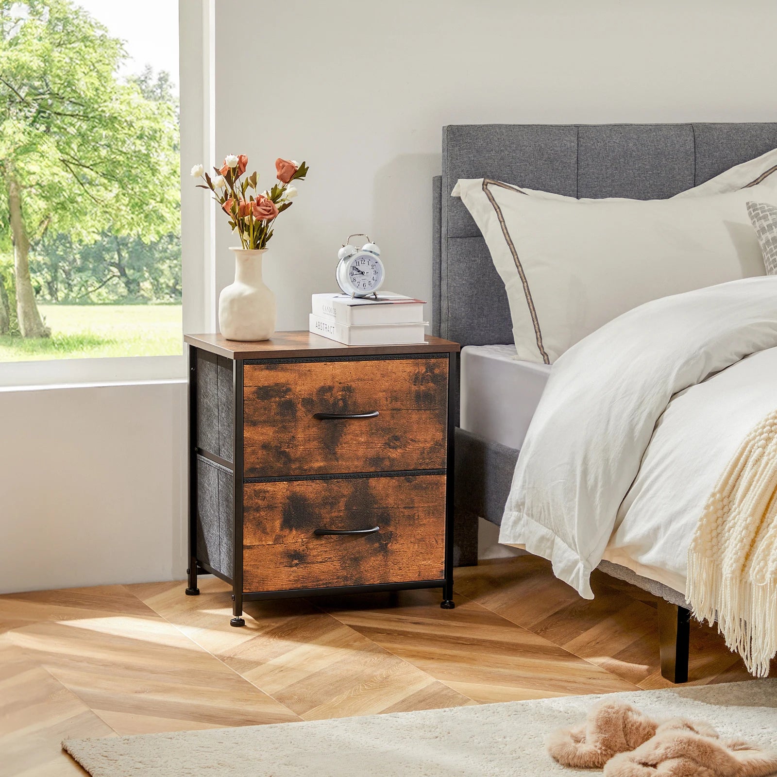 Modern Nightstand with 2 Fabric Drawers