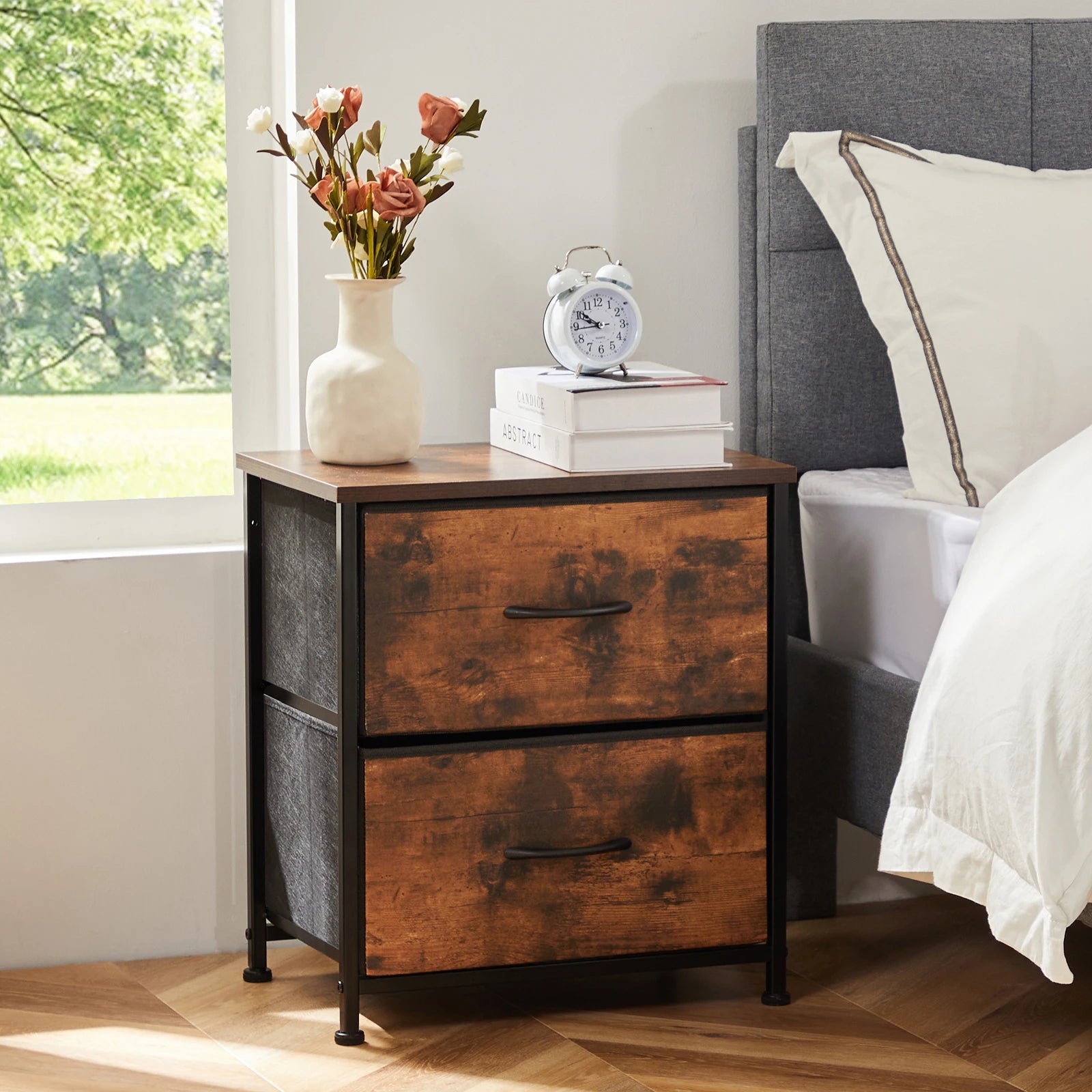 Modern Nightstand with 2 Fabric Drawers