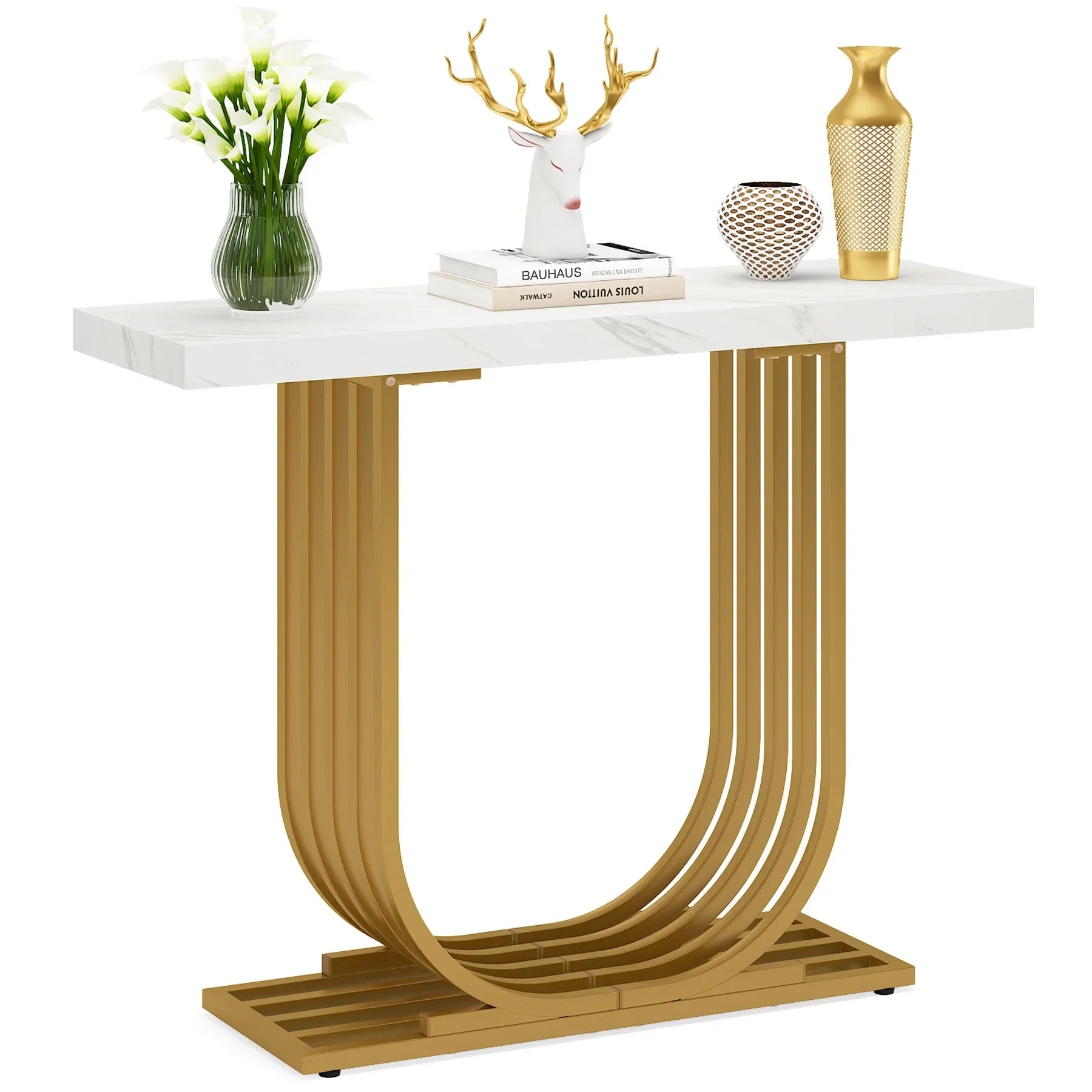 39" Faux Marble Console Table with U-Shaped Base