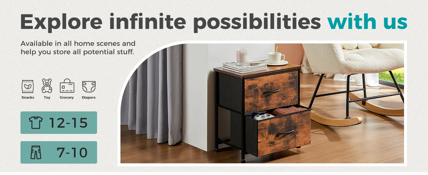 Modern Nightstand with 2 Fabric Drawers