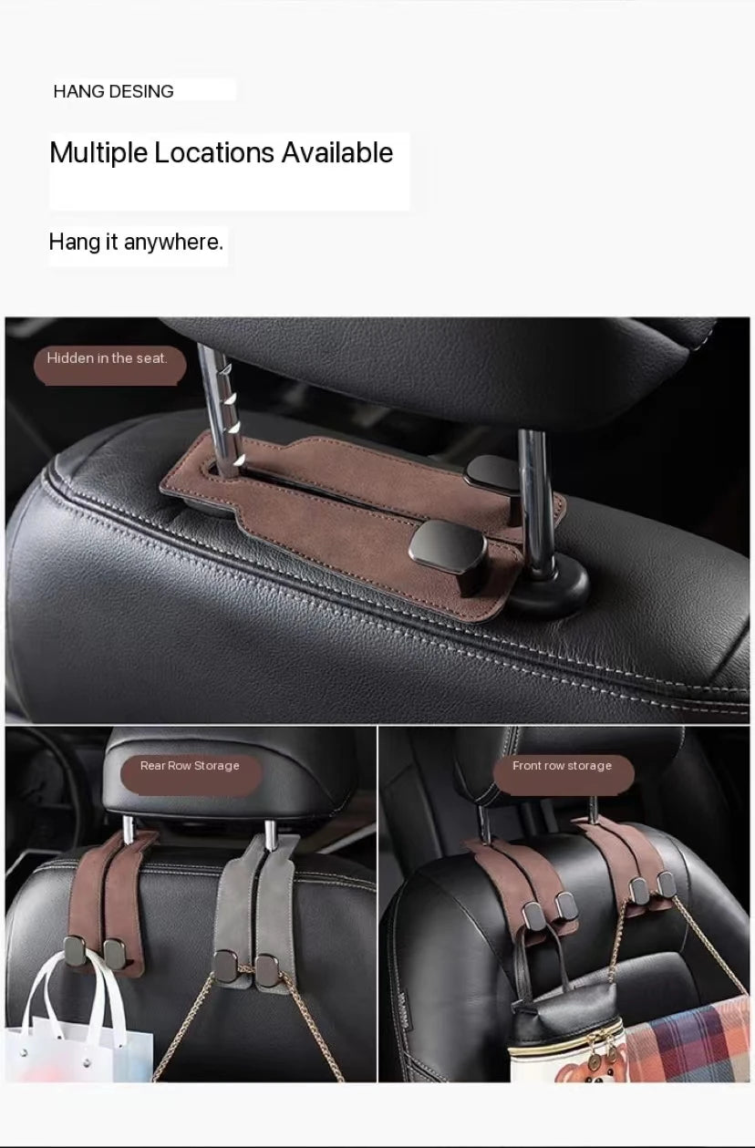 Premium Car Headrest Hooks 🚗✨ Double Hook with Suede Grip – Holds Up to 44 lbs! Upgrade Your Ride’s Organization