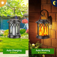 2 Pack Upgraded Flickering Flame Solar Lanterns Lights Outdoor, Solar Powered Lanterns for Yard Garden Decor, Black