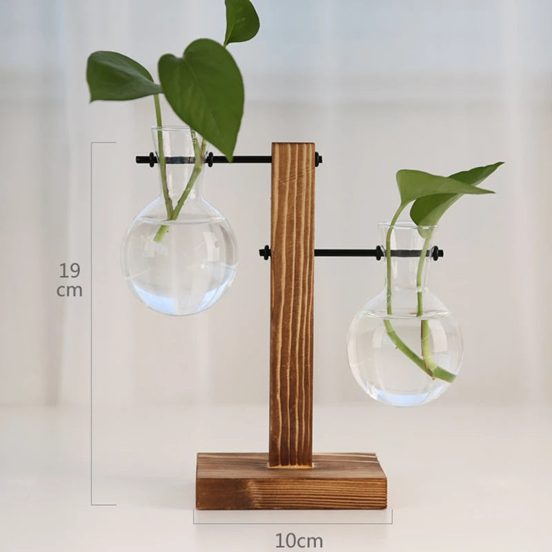 Modern Home Wooden Frame Hydroponic Vase