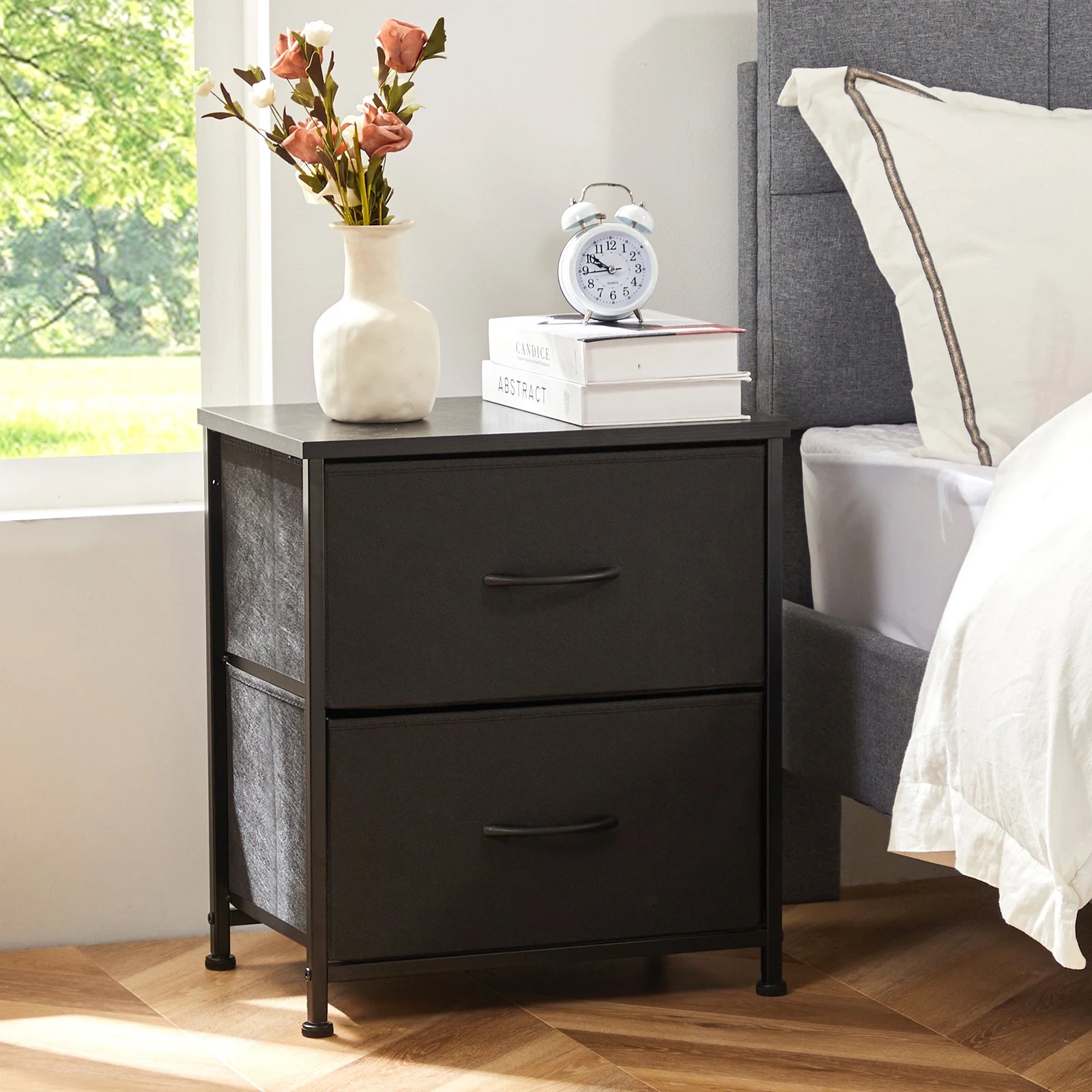 Modern Nightstand with 2 Fabric Drawers