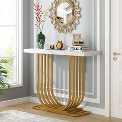 39" Faux Marble Console Table with U-Shaped Base