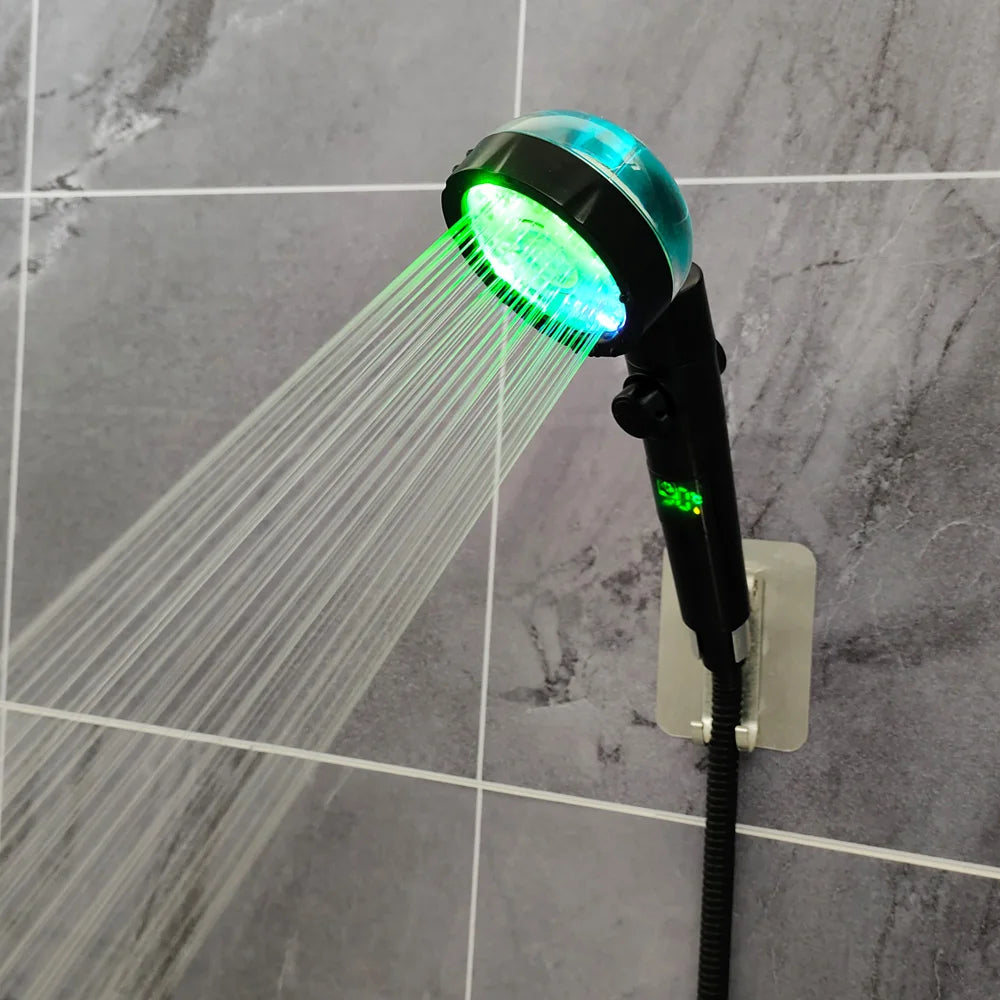 High-Pressure Temperature LED Propeller Shower Head 🌈 Color-Changing with Adjustable Stop Button