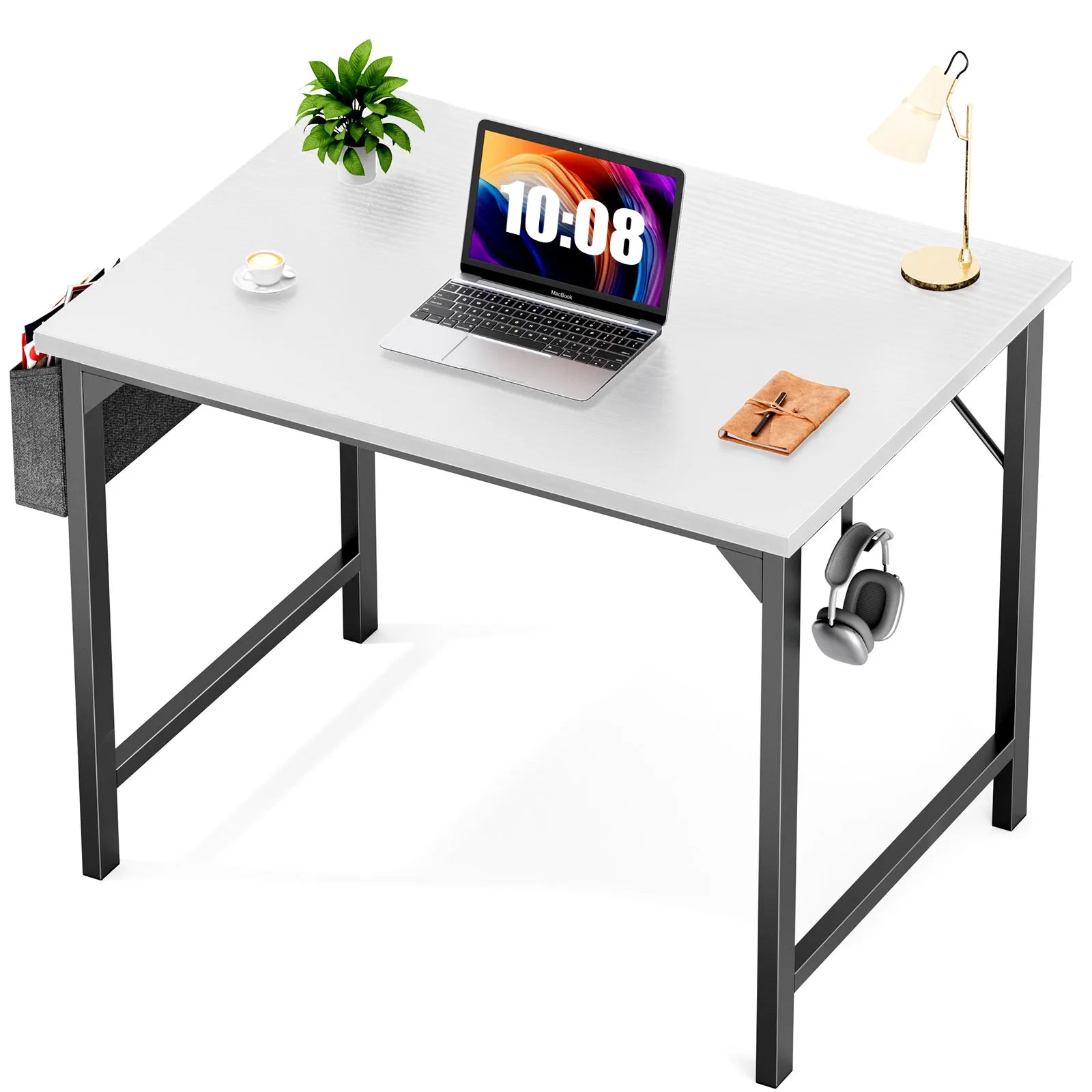 Modern Minimalist Gaming Desk with Side Bag & Headphone Hook