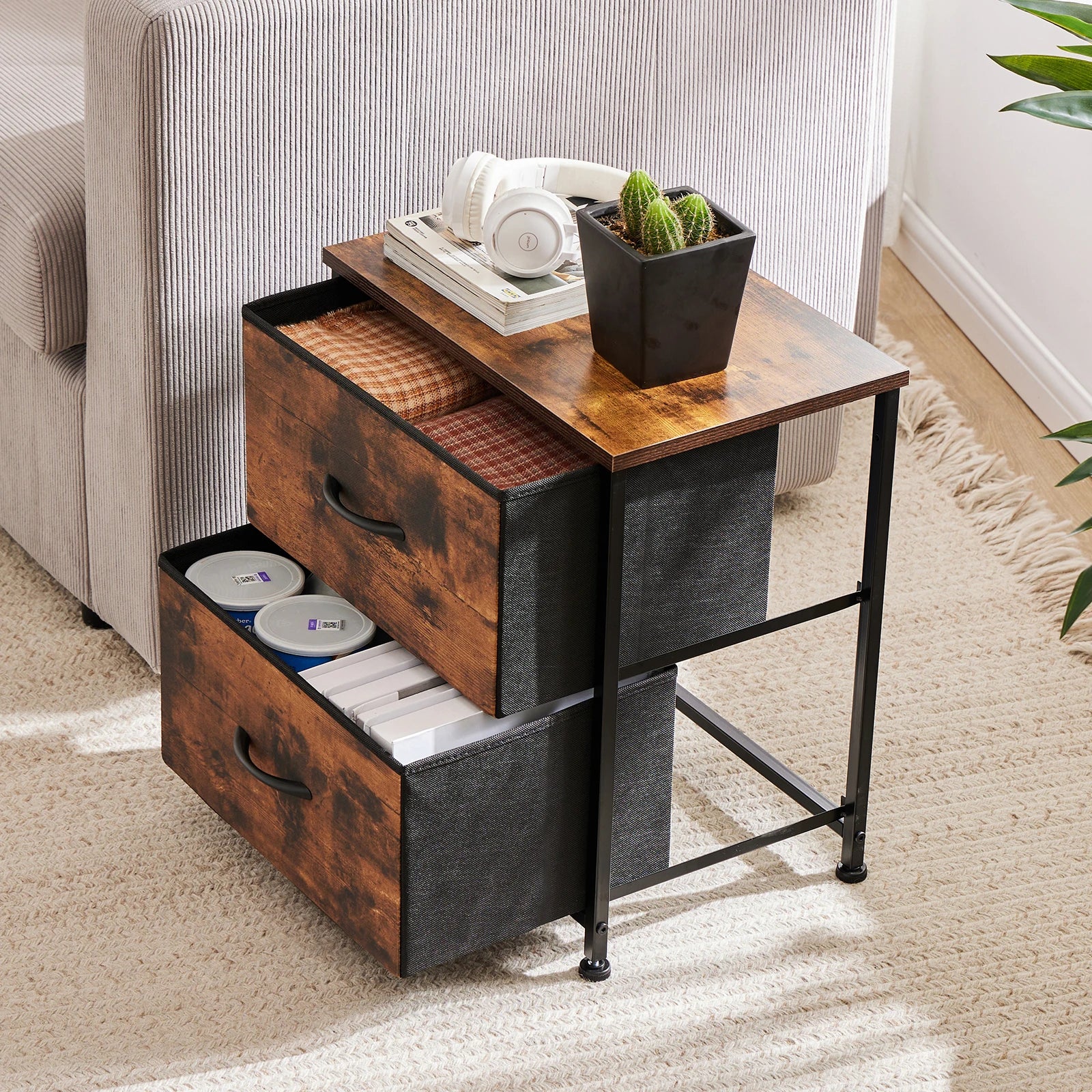 Modern Nightstand with 2 Fabric Drawers